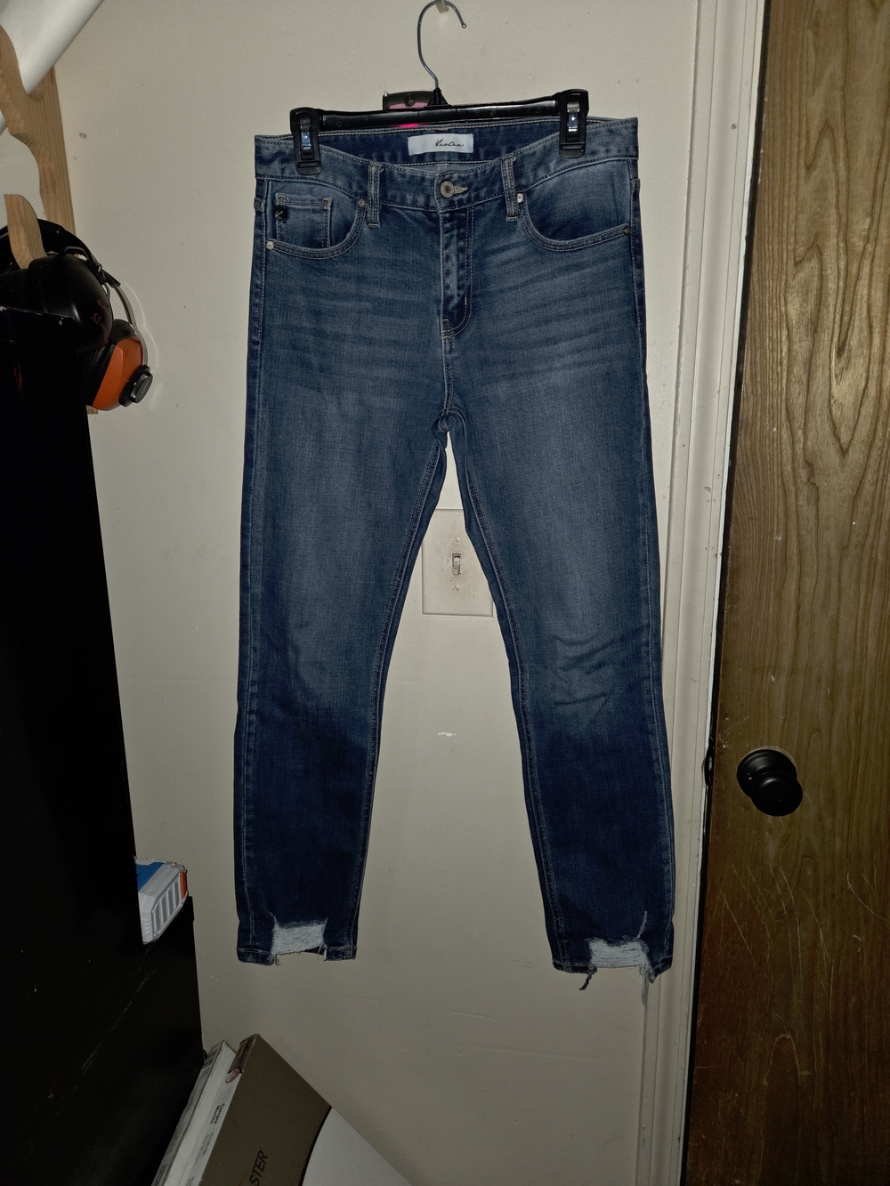 KanCan Womans Dark Blue Skinny Jeans with Raw Hem